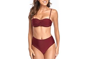 CheChury Damski kostium kąpielowy push-up, dwuczęściowy zestaw bikini bandeau, ramiączka spaghetti, z nadrukiem, spodnie bikini z wysokim stanem, moda kąpielowa, wyściełane, bikini plażowe, trójkąt,