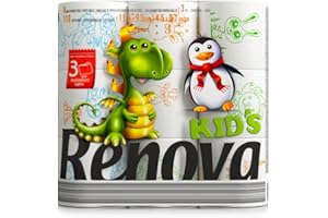 ASKON Toilettenpapier Renova Kids - bedruckt mit Tieren - 3-lagig - Renova - Hochwertiges weißes Klopapier - 9 Rollen