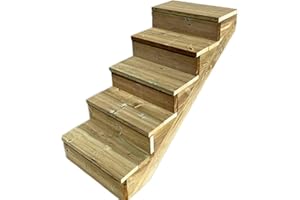 VINUOVO Scala esterna in legno, 2-7 gradini, Rampa per Scale, Kit pronto all'uso, in Legno, per Giardino, Balcone e Terrazzo (5 Gradini CON alzate, 100 cm)