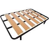 MUEBLIX.COM | Wide Slat Bed Base 135 x 190 cm | Bed Base with 4 Legs | 17 cm Poplar Wood Slats and Steel Tube Structure | Use