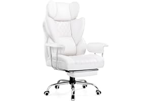 GTPLAYER Gaming Chair, Executive Office Desk Chair with Footrest Ergonomic Heavy Duty High Back Lumbar Support Home Recliner Swivel Computer Chairs, White