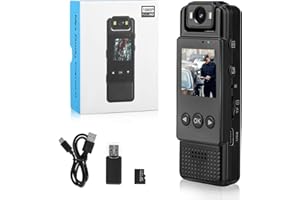 EXKEEN Bodycam, 1080P HD Mini Kamera,Überwachungskamera Ohne Wlan,mit 64G Speicherkarte,180°Drehbarer Linse,Body Cam mit Nachtsicht Audio Video Aufzeichnung Kamera für Meetings,Reiten,Haustierspaziergänge