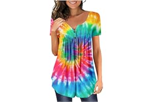SCBFDI Summer Round Neck Short Sleeve Gradient Tie Dye Print T-Shirt for Women UK Fashion Loose Casual Sports Trendy Tunic Top