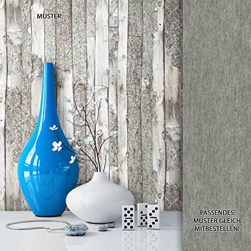 NEWROOM Holztapete Grau Vliestapete Weiß Holz,Modern schöne moderne und edle Design 3D Optik , inklusive Tapezier Ratgeber