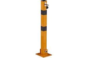 Relaxdays avspärrningsstolpe, vikbar, stål, gul/svart | parkeringsavspärrning, h: 65 cm, låsbar, fyrkantig parkeringsstolpe