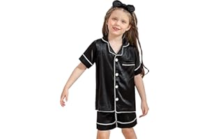 CENOZO Pyjama Fille Garçon Ensemble en Soie avec Bandeau Boutons Pyjama Vêtement de Nuit Tenue de Maison Ensemble de Vêtements