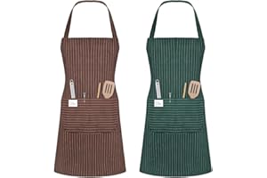 Vicloon Fartuch kuchenny, 2 szt., regulowany, wodoodporny, z 2 kieszeniami dla kobiet, mężczyzn, szefa kuchni, do ogrodu, restauracji, kawiarni, na grill (kolor kawowy i zielony)