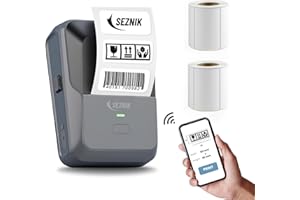 SEZNIK Josh Bluetooth Thermal Label Printer | Inkless Mini Rechargeable | MRP, Barcode, Excel File Printing | Cloud, Mobile, Desktop | Jewellery, Round Labels | Up to 2-inch Print | 1 Year Warranty