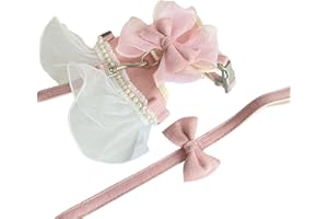 MeiAOBest Dog Harness Skirt with Leash,Sweet Dog Dress Harness with Bow-Tie Pearls,Soft Tutu Vest Pet Clothes for Cats Puppy Small Dogs_L(Pink)