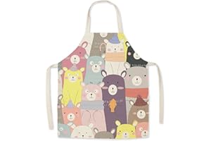 Eyands Grembiule da cucina per bambini - grembiule da cucina in lino con motivo carino, grembiule da cucina con pittura da giardinaggio