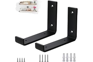 VTOPVMAX Scaffold Board Shelf Brackets 2 Pack - 5mm Thick Steel Heavy Duty Shelf Supports with Lips for 6 x 4 Inch (15cm x 10cm), Industrial Rustic Black Wall Shelf Brackets Kit
