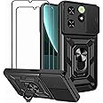 SCAUA [1+2PCS] Compatible with Tecno Spark Go 2024 /Spark 20C / Infinix Smart 8 / Case Cover & Screen Protector Built Slide Camera Protection Cover,Military Heavy Duty Protective Phone Case (Black)