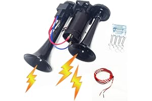YIYIDA Autohupe Elektrische Hupe Lufthupe 165db Air Horn Trompeten Hoch und Tieftonhorn Schwarz 24V Auto elektrische Hupe Lautsprecher Lauter Doppelrohr Horn Car Horn für 24V Auto LKW Boot Schiff ect