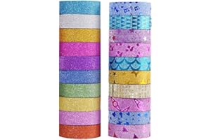 Milisten Lot de 20 rouleaux de ruban adhésif Washi à paillettes de couleur métallique pour loisirs créatifs, scrapbooking, emballage cadeau, fournitures de fête - Couleur aléatoire