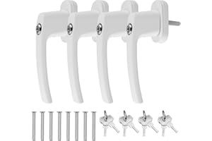 CHRI Manopole per finestre con serratura per bambini, 4 fusibili per finestre con 8 chiavi e 8 viti, in lega di zinco, per porte e finestre (bianco)