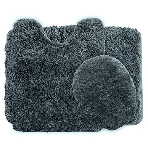 Lavish Home 3 Piezas Super de Peluche Antideslizante Alfombra de baño Alfombra Conjunto