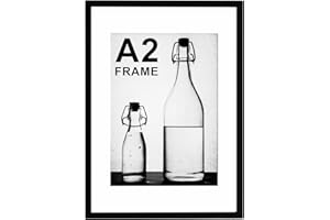 Pycisid A2 Picture Frame, A2 Black Frame with A3 Mount, 42x59.4cm Poster Frame with Wooden Effect, Wall Mounted