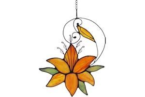 HAOSUM Orange Tiger Lily Flower Gift for Her Women, Love Gift Stained Glass Window Hanging Floral Suncatcher for Mother's Day Birthday, Valentine Day Gift for Women Girlfriend