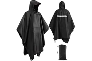 Xrkuu Rain Poncho for Adult, Lightweight Waterproof Poncho for Women and Men, Portable Reusable Raincoat Emergency Rain Poncho with Reflective Strip for Outdoor Hiking, Climbing, Traveling