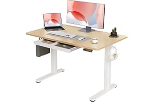 ‎CLAIKS Claiks Schreibtisch Höhenverstellbar Elektrisch, Höhenverstellbarer Schreibtisch 120x60 cm mit Schublade, Standing Height Adjustable Desk, Weiß Gestell/Beige Oberfläche