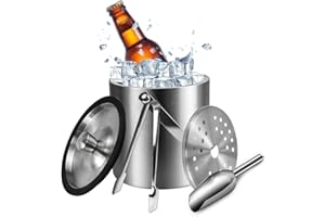 LPAMABA 2L Secchiello Ghiaccio in Aciaio Inox, Secchiello Porta Ghiaccio, Secchiello Ghiaccio Champagne, Secchiello Ghiaccio Vino, Contenitore per Ghiaccio per Cubetti Birra