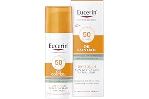 Eucerin Oil Control Sun Gel-Cream Dry Touch SPF 50+ 50ml, Unscented Sun Protection Gel for Sensitive, Oily and Acne-Prone Skin, Fast-Absorbing Sunscreen with UV Filter