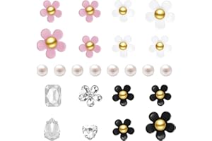 NEVEGE 24PC Flower Shoe Charms with Crystal Rhinestone Pearl Decorations - Cute Resin Bling Charms for Girls