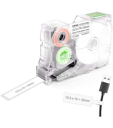 SUPVAN G15M Etikettenband 12mm - Thermo-Etiketten Für Organizer, Kabel & Co., 7.5m Schwarz Auf Weiß