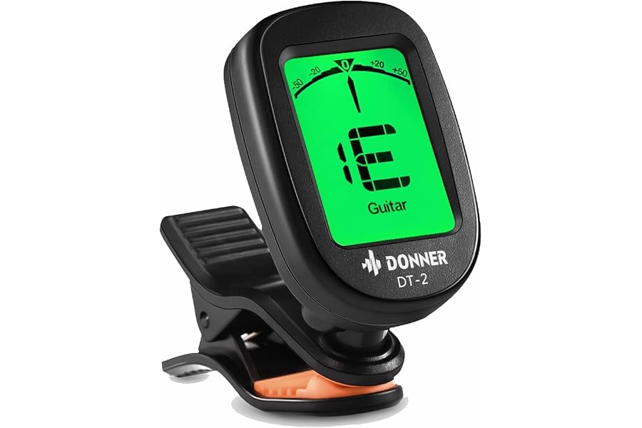 Donner Afinador de Guitarra, Ukelele, Bajo, Violín, Cromático, DT-2 Afinador para Guitarra Portátil con Clip 360°LED Cromátic