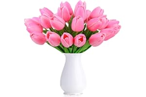 HAOSHICS Tulipanes artificiales falsos tulipanes de Holanda ramo de flores de látex para boda, hogar, hotel, fiesta, decoración de jardín, multicolor, 10 piezas (rosa)