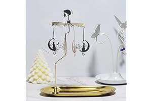 Jauhmui Portacandele Rotante, Gatto Luna Dorata, Portacandele Carosello con Vassoio Grande, Portacandele Rotante per Lumini per Casa/Festa/Matrimonio/Decorazione Tavolo