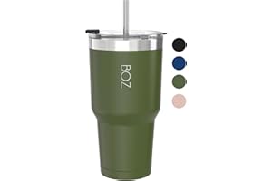 BOZ Vaso Térmico - Vaso con Tapa y Pajita - Vaso Termo Café para Llevar - Vaso Termo de Acero Inoxidable - Taza Termo Perfecta para Bebidas Frías y Calientes - Tumbler Sin BPA (900 ml - Verde Oscuro)