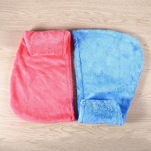 OUNONA 2 Stück Haar Turban Handtuch, Kopf-handTuch Mikrofaser(Rose Rot/Blau) - 7