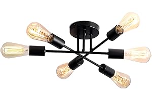 Lightess Plafonnier Induistriel Suspension Luminaire 6 Bras Ajustable Lustre Vintage Rétro Plafond Luminaire Pendentif Éclairage Pour Salon Salle à Manger Cuisine Chambre Noir(Sans Ampoule)