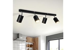 Sweier Ceiling Spotlight Black, 5W GU10 3000K Warm White 4 Way Ceiling Light Rotatable for Kitchen, Wall-mountable