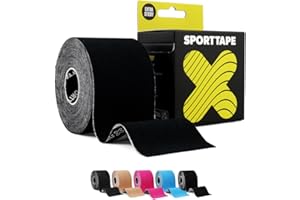 ‎SPORTTAPE SPORTTAPE Original Kinesiologie-Tape 5 cm x 5 m, Schwarz | Hypoallergen, wasserfest, K-Physio-Tape zur Muskelverletzungenund zur Unterstützung von Schultern, Rücken und Gelenken