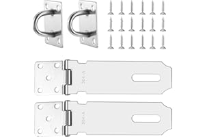 Andibro Moraillon de Cadenas, Lot de 2 Moraillons de Sécurité en Acier Inoxydable 304 avec 18 Vis Serrure de Porte de 5" d'épaisseur pour Fenêtre Armoire Cave Porte Serrure de Sous-Sol (argent)