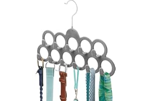 ManGotree Colgador de Bufanda de Terciopelo, Organizador de Bufanda, Soporte de Bufanda con 11 Lazos y Ganchos para Chales, Bufandas, Corbatas, Cinturones, u Otros Accesorios, Paquete de 2 (Gris)