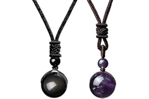 Jovivi - Glücksbringer Halskette Obsidian Tigerauge Amethyst mit Stein und verstellbarer Nylonschnur - Geschenkidee