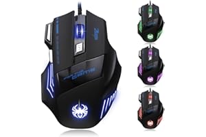 DLAND ZELOTES professionale Mouse LED ottico 7200 DPI 7 pulsanti Mouse con mouse metallico con cavo USB, funzione di commutazione DPI regolabile 7200/3200/2400/1600/1000 per PC notebook Computer portatile