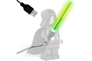 MOVOJA Spada laser con connettore LED e USB, compatibile con Lego Star Wars, cavo da 80 cm, super sottile, per minifigure, manico argentato, colore verde, 80 cm