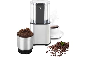 Monkrict Coffee Grinder Electric, 150W 30000rpm Spice Grinder with Removable Stainless Steel Bowls, Transparent Lid, One Touch Button, Powerful Grinder for Coffee Beans, Dried Spice, Nuts, Pepper