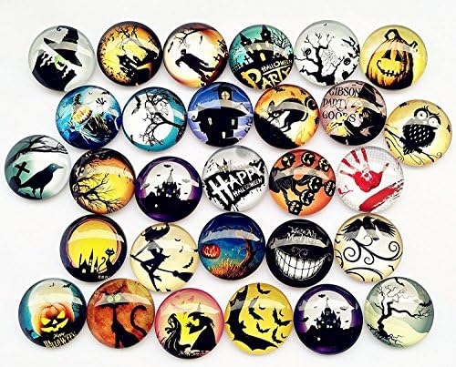 Zhanyue Embellishment Random 20pcs 25mm(1'') Assorted Styles Halloween Pumpkin Bat Owl Glass Button Flatback Flat Backs Button Glass Phonecover Cameo Cabochon Scrapbooking Diy Handmaking Craft Supply