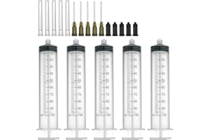 AGEMORE 5 Pack 100ml Syringes with 14Gx1.0'' Blunt Tip Fill Needles and Storage Caps(Luer Lock)¡­