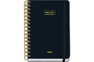 Dohe - Agenda Escolar 2026 2027 - Septiembre a Junio, Semana Vista, A5 (15x21 cm), Tapa Dura Suave, Espiral Doble, Cierre con Goma Elástica, 2 Páginas de Pegatinas, Español e Inglés - Negro