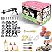 Produktbild BakePro - 72-teiliges Kuchen-, Kekse und Glasurset aus Edelstahl mit 27 Scheiben, 8 Tüllen, Makronenbackpapier + Leitungskessel, 14-teiliges ELEKTRISCHES Stifteset zur Dekoration, 8-teiliges Glasur- und Fondant Dekorationsflaschen mit Doppelfarbenoption, angewinkelter Spatel, 6-teilige weiche Silikonformen und 4 x Vorbereitungszubehör + KOSTENLOSE Broschüre mit VORSCHLÄGEN