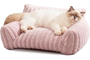 DOLLGIFT Cat Sofa Beds for indoor Cats - 60x45cm, Cat Couch with Removable Machine Washable Cover, Fluffy Faux Rabbit Fur Pet Sofa for Cats Small Dog Puppy Kitten, Pink S