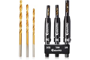 ColumPRO 3 PCS HSS Self Centering Hinge Drill VIX Bits Set, Titanium PlatingCountersink Left Handed Drill Bits Set,Door Window Cabinet Woodworking Pilot Hole Drill Bit 3/32"(#6),7/64"(#8),1/8" (#10)