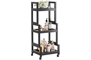 vovala Carro rodante 3 Niveles, Carro de Almacenamiento móvil con Ruedas giratorias bloqueables, Organizador de Almacenamiento extraíble, Estantería pequeña de bambú para Cocina, baño, Negro