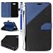 Produktbild FESELE Vintage Lederhülle für [Samsung Galaxy J7 2017] Flip Case, Color Blocking Hülle Leder Tasche Abdeckung für Samsung Galaxy J7 2017 Frosted effects Strap Lanyard Design Brieftasche Kartenfach Ledertasche Handyhülle mit Standfunktion und Magnetverschluss Wallet Klapphülle Cover für Samsung Galaxy J7 2017 + Blau Eingabestift Stylus Touch Pen-schwarz + Dunkelblau